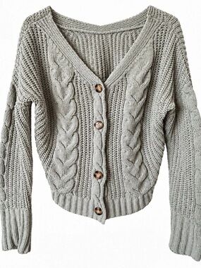 Moon & Madison Sage Green Chunky Cable Knit Button Cardigan Women's L